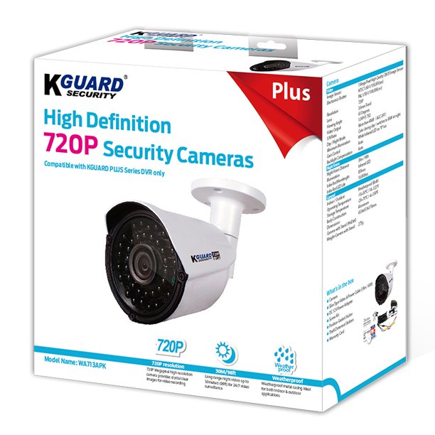Lot of 4 Kguard WA713APK Indoor/Outdoor 720P HD Day & Night Weatherproof Camera 